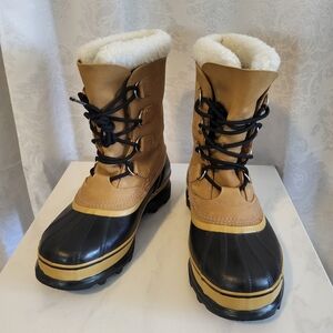 Sorel Caribou Men's Waterproof Leather Winter Snow Boots, Size 9, Tan and Back